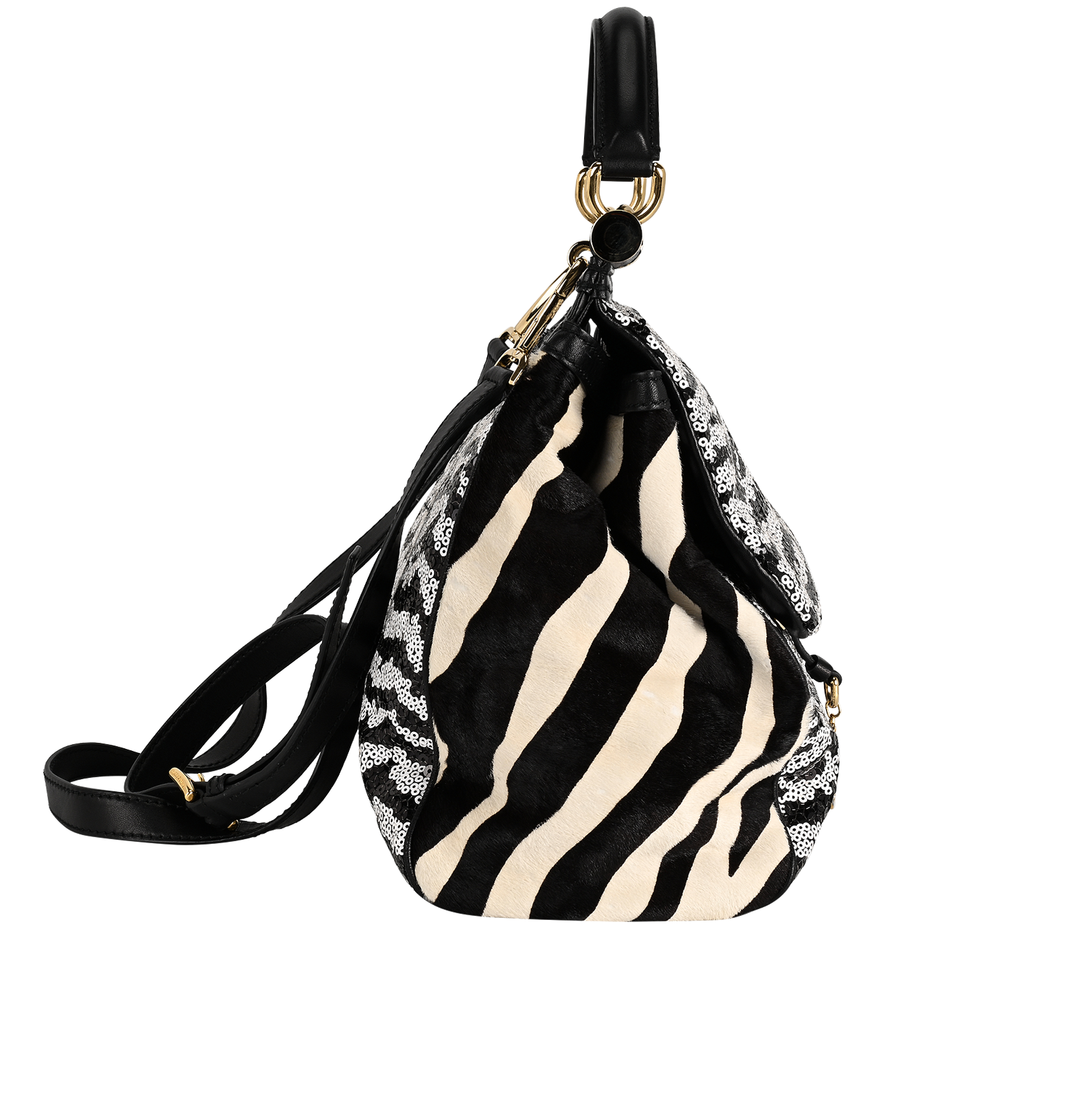 Miss Sicily Sequin Bag, &pound;275, Handbags, Black/White, Leather/Pony / Calfhair, Side view